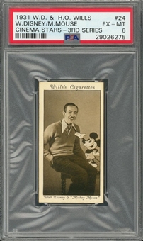 1931 W.D. & H.O. Wills "Cinema Stars" #24 Walt Disney – PSA EX-MT 6